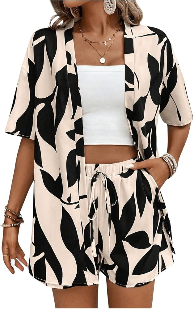 SOLY HUX Women's Allover Print Short Sleeve Cardigan with Shorts Set 2 Piece Outfit | Amazon (US)