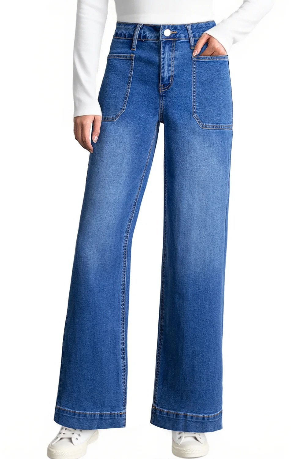 DOKOTOO Women's Wide Leg Jeans High Waisted Vintage Stretchy Loose Denim Pants with Big Pockets | Walmart (US)