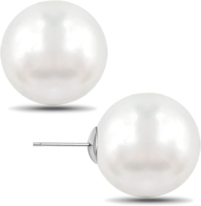 Big Pearl Earrings - Extra Oversized Classic Faux Round Large Simulated Pearl Studs for Women,Hyp... | Amazon (US)