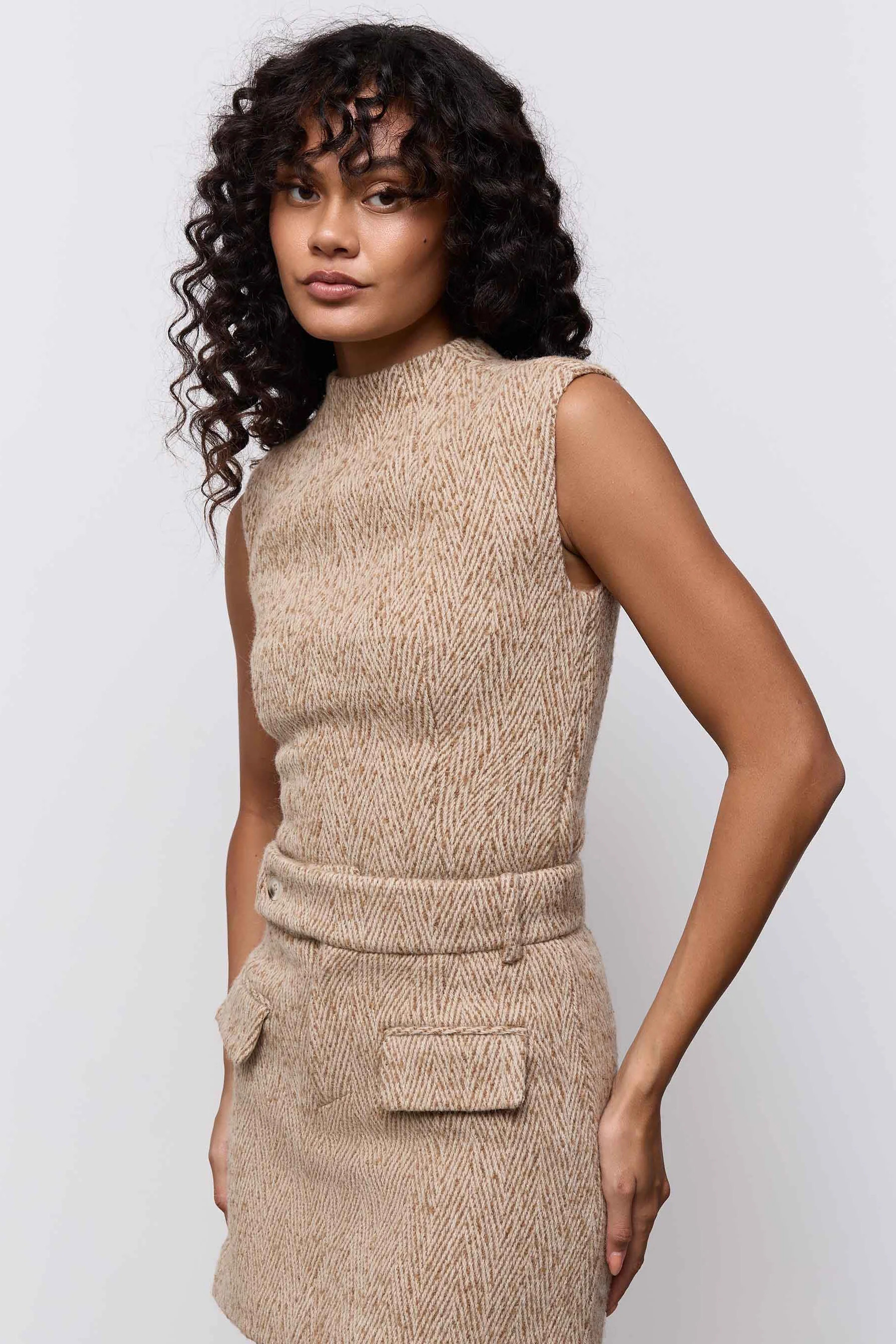 Wool Mix Tweed Sleeveless Top | Odd Muse
