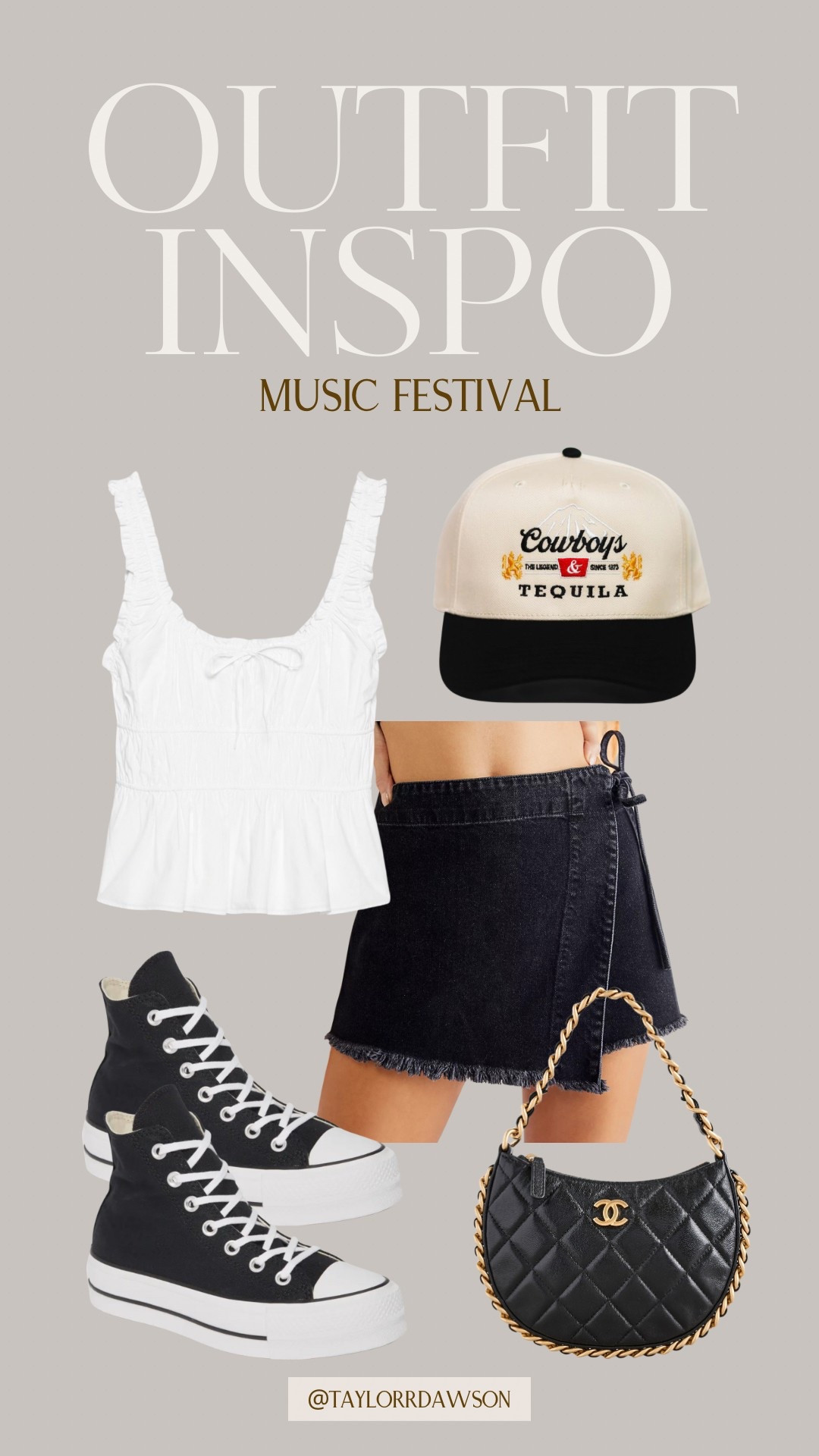 Music festival outfit inspo!

concert outfit, summer outfit, festival outfit, wrap skirt, skort, denim mini skirt, trucker hat, converse, high top sneakers, shoulder bag, designer bag, chanel, young girl outfit, cropped tank, country concert outfit, party outfitt

#LTKStyleTip #LTKParties #LTKItBag