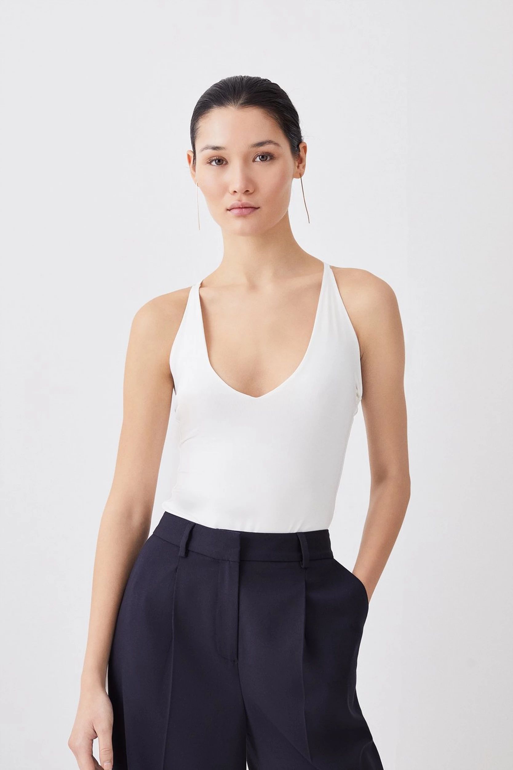 Slinky Jersey Strappy Cami Bodysuit | Karen Millen UK + IE + DE + NL