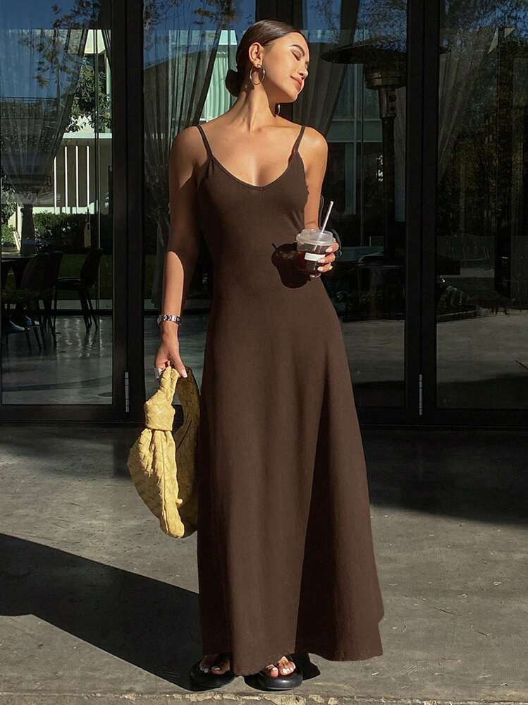 Livesso Women's Sleeveless V-Neck Backless A-Line Long Dress, Casual Summer Holiday Dress | SHEIN