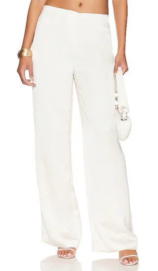 Anor High Shine Satin Pants in Creme | Revolve Clothing (Global)