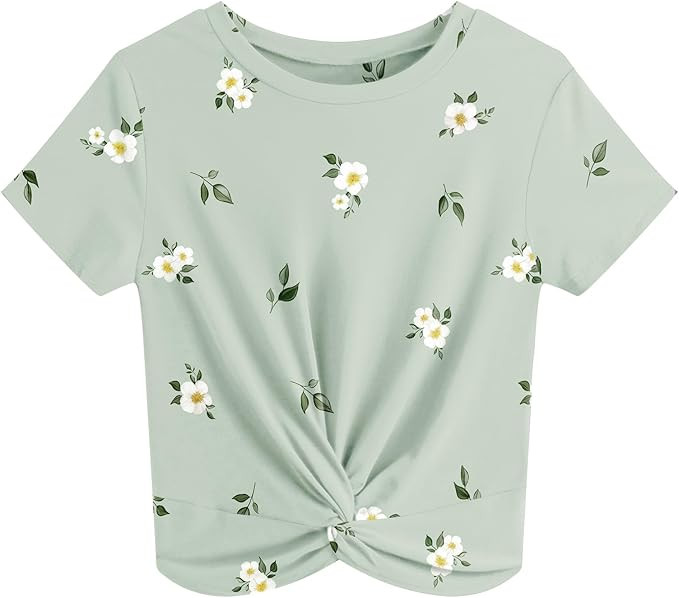 JINKESI Women's Summer Causal Short Sleeve Blouse Round Neck Crop Tops Twist Front Tee T-Shirt | Amazon (US)