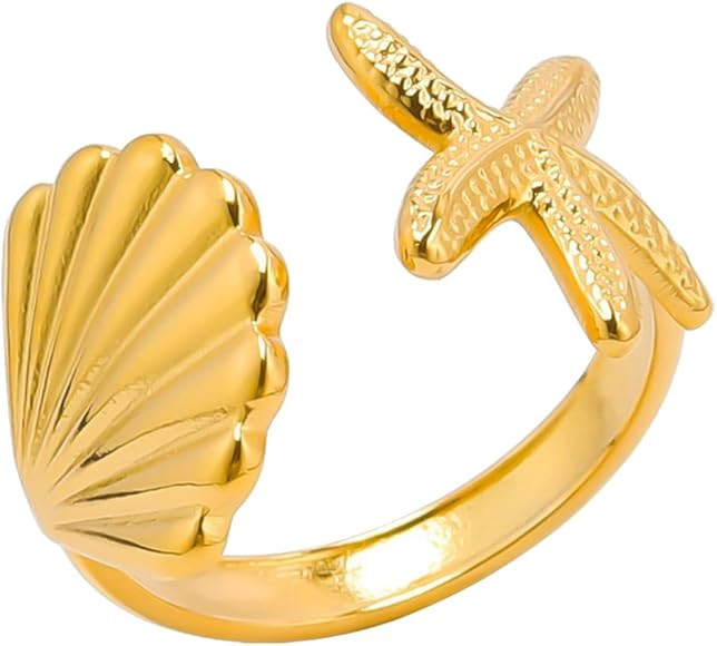 Shell Starfish Statement Ring - Ocean Series, Irregular, Chunky Gold, Adjustable Punk Jewellery | Amazon (US)