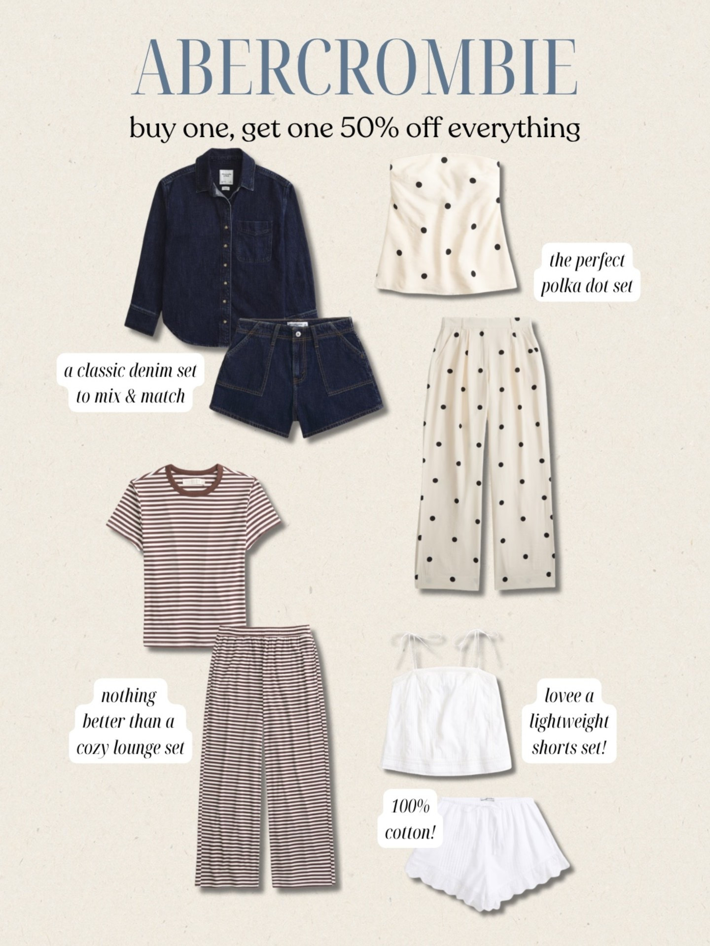 [4/16/26] @abercrombie buy one get one 50% off everything! these are my favorite sets 🤍🫶🏻✨

#LTKootd #LTKSeasonal #LTKSaleAlert