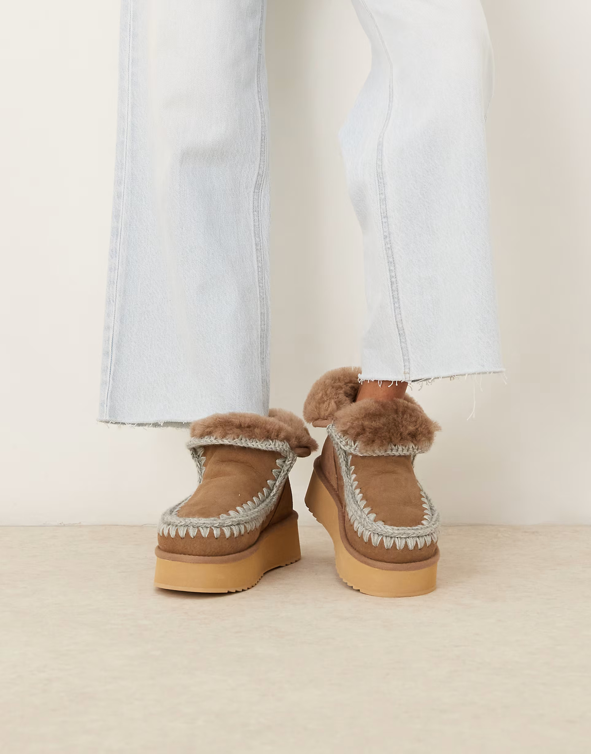 Mou mini platform suede boots in dark stone | ASOS (Global)