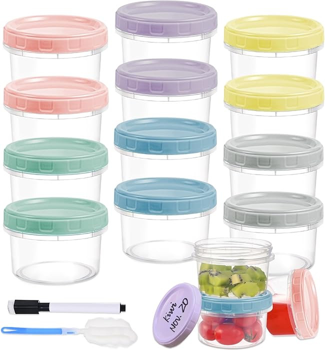 12pcs 8 oz Plastic Containers with Screw Lids, Reusable Clear Food Storage Containers with Pen an... | Amazon (US)