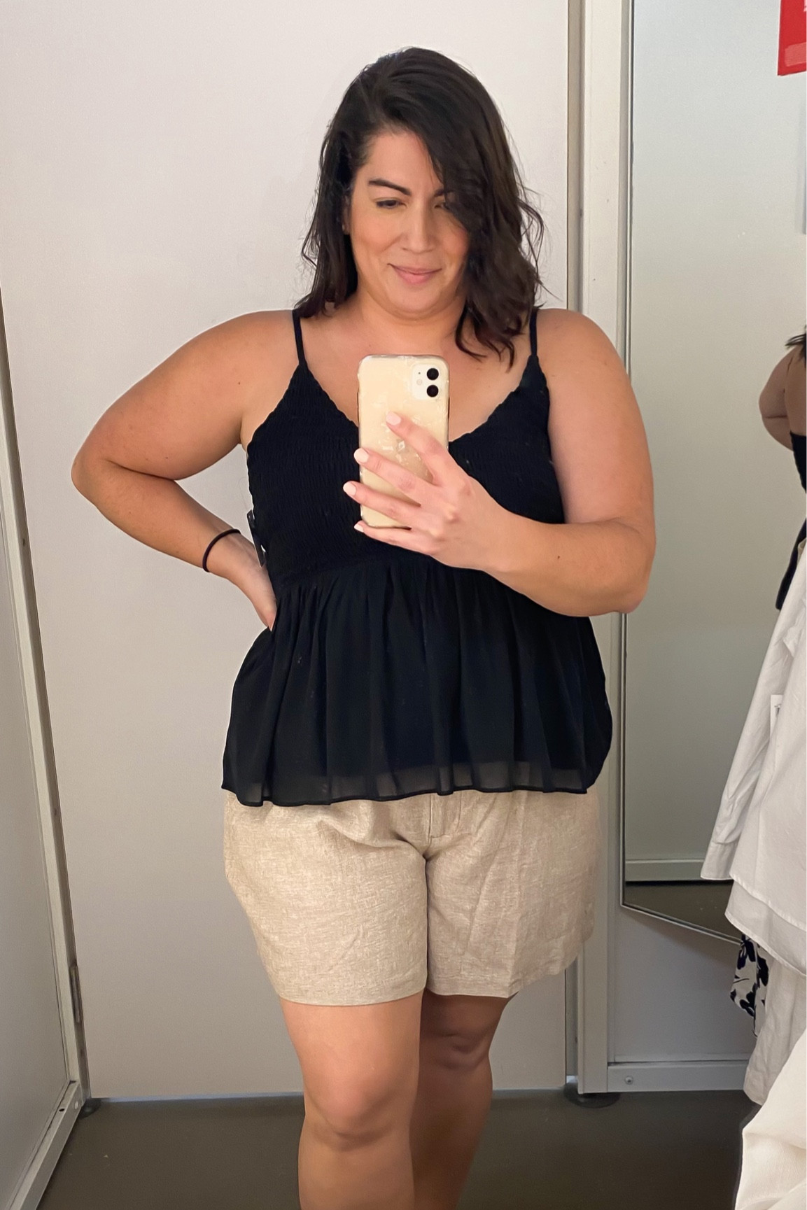 Black Baby doll top with adjustable straps and linen shorts. Shorts great for those with smaller
waist. Shirts were a bit snug on my waist but baggy in legs. Top fit perfectly! 

#LTKcurves #LTKFind #LTKunder50
