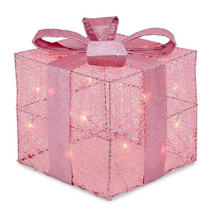 Pre-Lit Pink Christmas Gift Box, 10 in. | Kirklands Home | Kirklands
