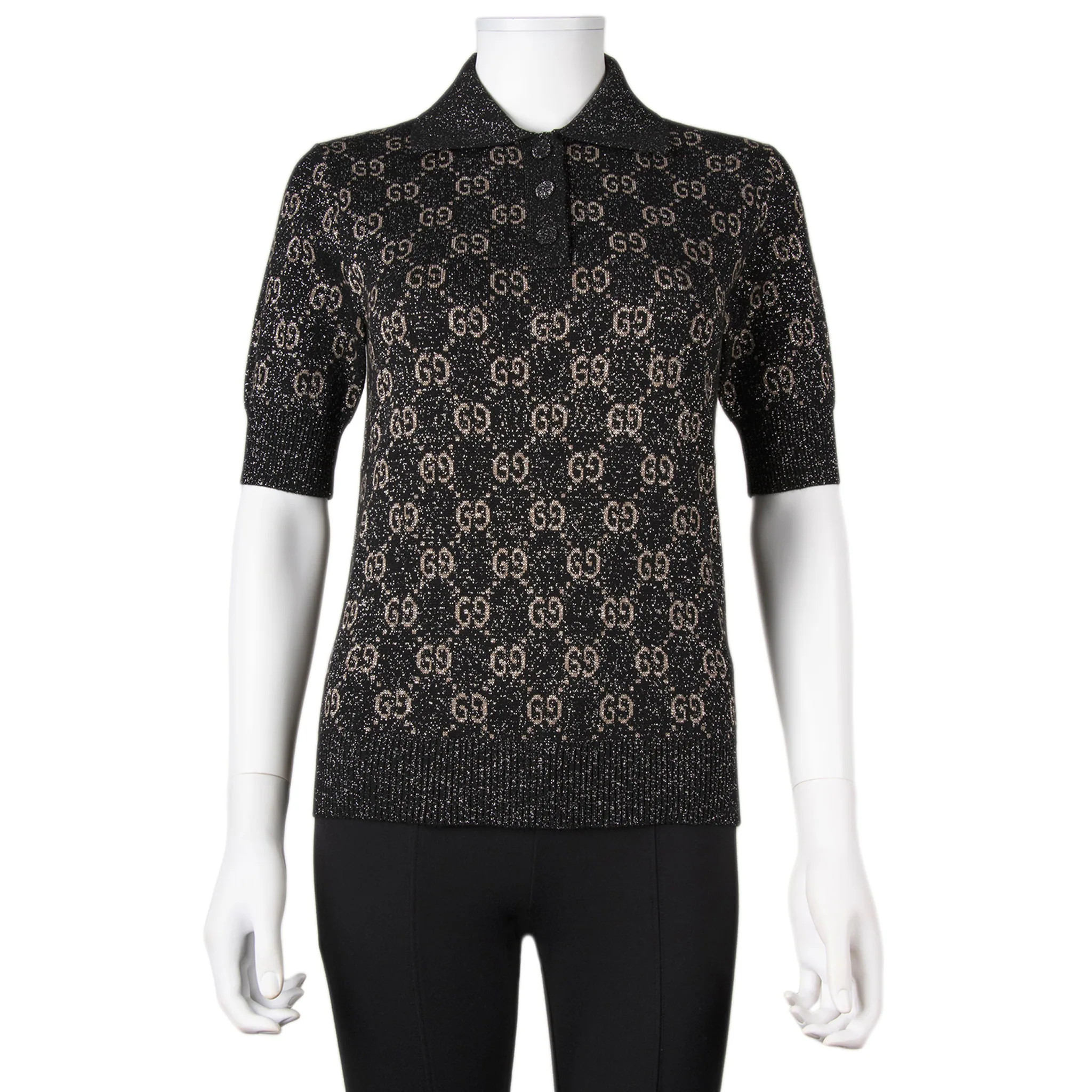 Gucci GG Lamé Jacquard Knit Polo Shirt | Overstock