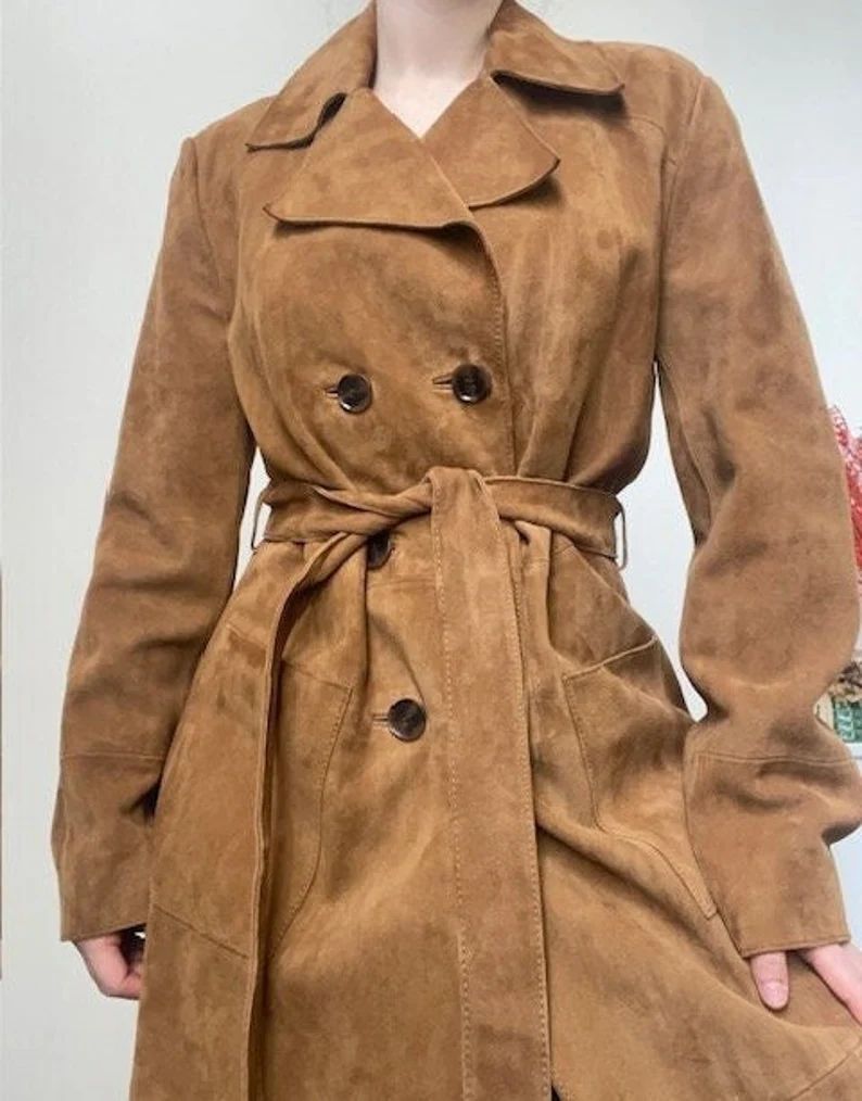 Vintage 2000s Brown Suede Double Breasted Trench Coat | Etsy (US)