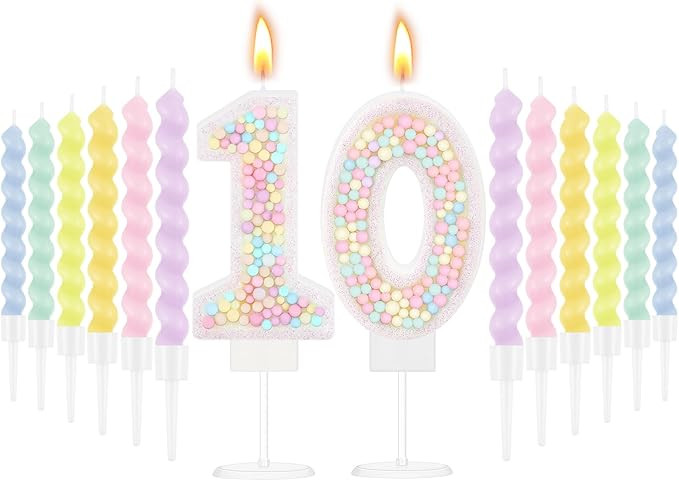 MTLEE Number 10 Birthday Candle with 12 Pcs Spiral Candles for Girls Macaron Pastel Rainbow Unico... | Amazon (US)