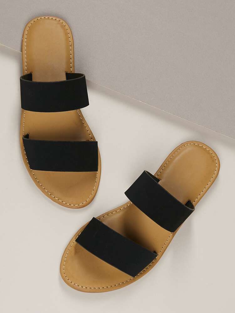 Slip On Open Toe Flat Slide Sandals | SHEIN