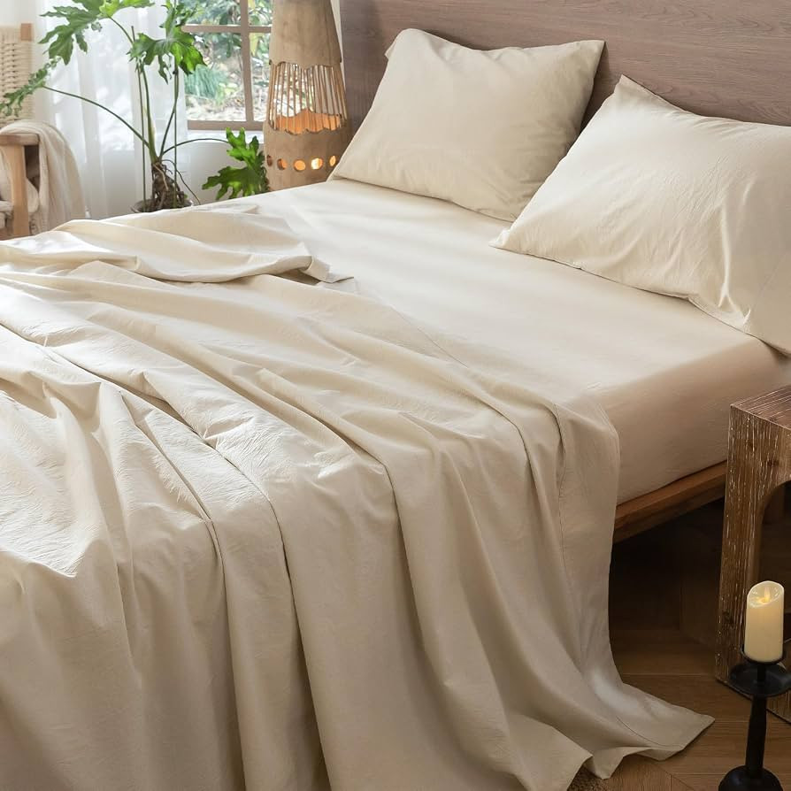 MOOMEE Flat Sheet Only 100% Washed Cotton Linen-Like King | Amazon (US)