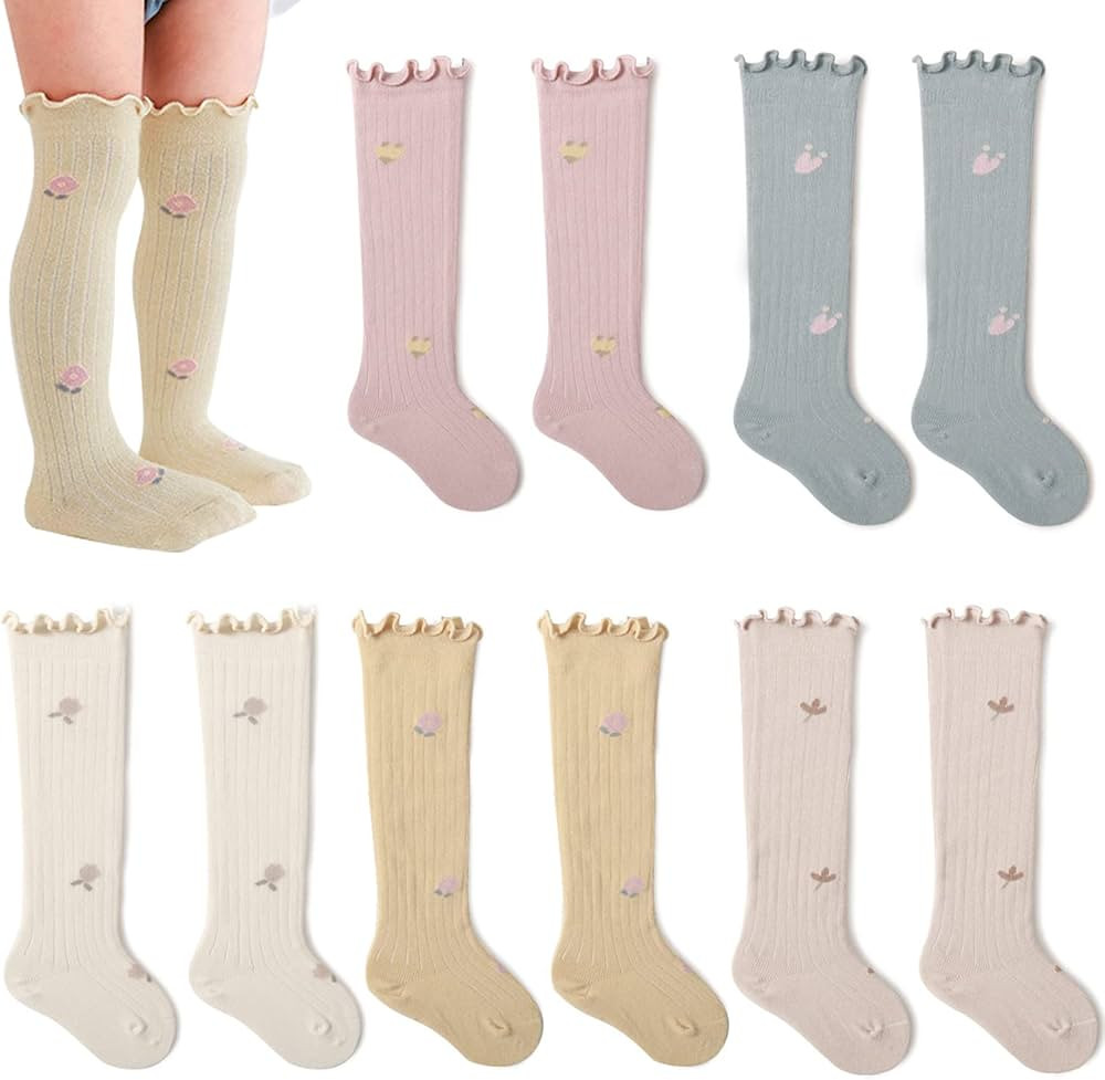 ShaqMars 5 Pairs Baby Knee High Socks Girls Newborn Infants Long Socks | Amazon (US)
