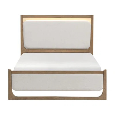 Queen Size Modern Light Brown Upholstered LED Bed - Stunning Design Wooden Bedroom Furniture | LED Lighting, No Box Spring Needed | Wayfair North America