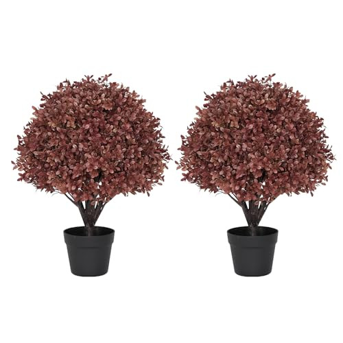 Aoutyers 24" Artificial Boxwood Ball Plants Outdoor Set of 2, UV-Resistant Fall Topiary Trees Fake Bushes, Realistic Faux Potted Shrubs for Outdoor Planters Front Porch Patio Yard Autumn Decor | Amazon (US)