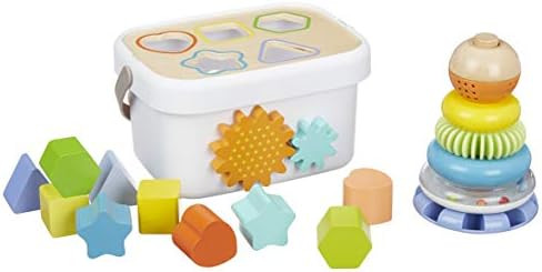 Amazon Basics Wooden Shape Sorter and Rainbow Stacker Classic Toy Set | Amazon (US)