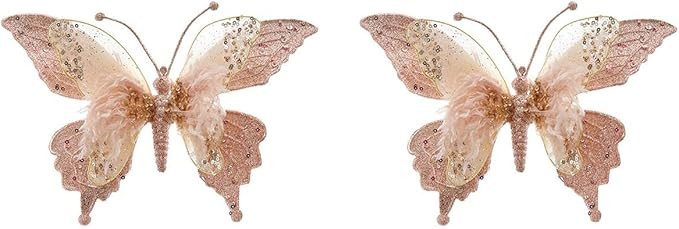 9.5" Blush Light Pink Lace Butterfly Christmas Clip-On Ornaments | Amazon (US)