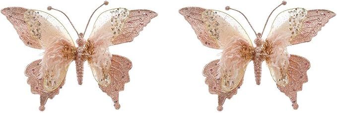 9.5" Blush Light Pink Lace Butterfly Christmas Clip-On Ornaments | Amazon (US)