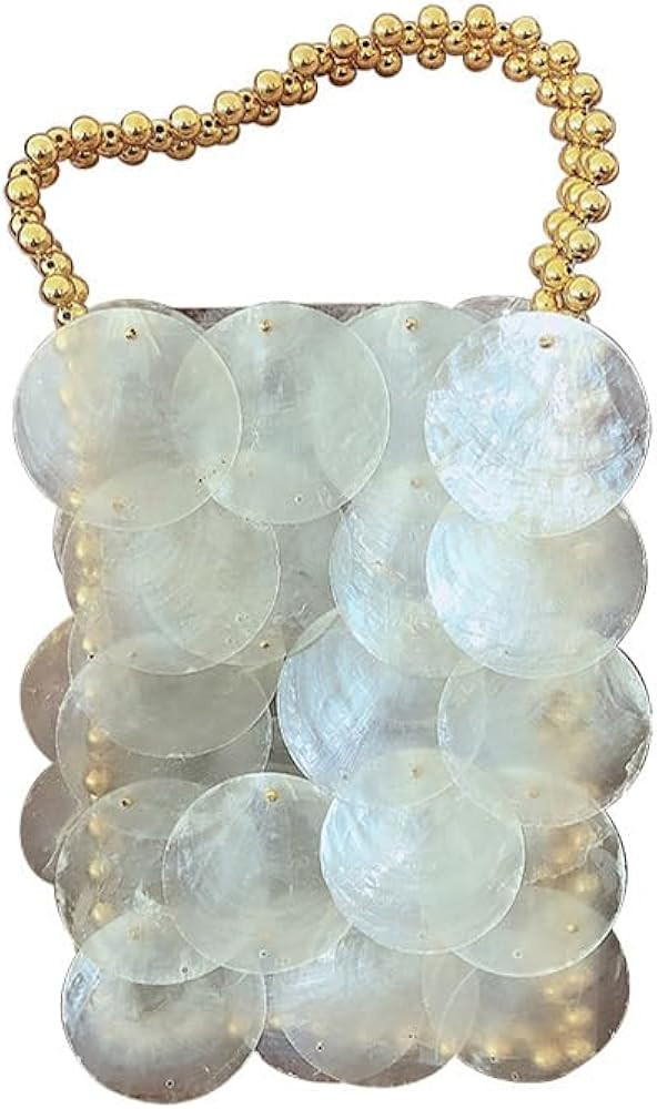 Women Fish Scale Bag with Chain Colorful Hand Woven Shell Bag Summer Travel Beach Party,White | Amazon (US)
