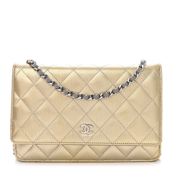 Chanel: All/Bags/CHANEL Striated Patent Quilted Wallet On Chain WOC Beige | FASHIONPHILE (US)