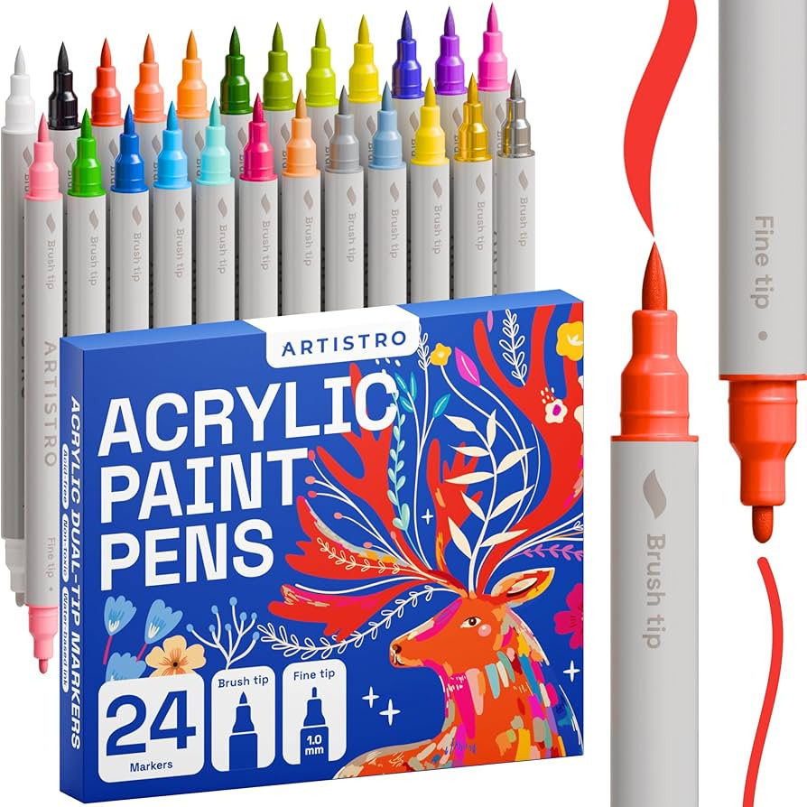 ARTISTRO Acrylic Paint Pens, Art Set Acrylic Paint Markers Dual Tip, Acrylic Markers for Fabric, ... | Amazon (US)