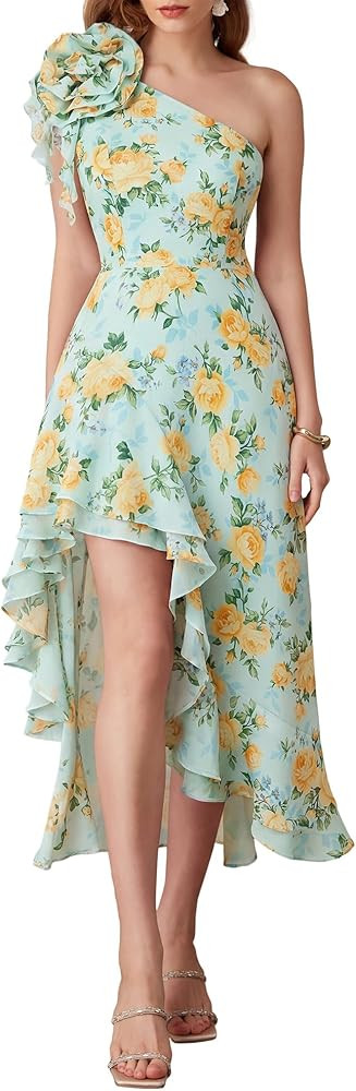 GRACE KARIN Womens Summer One Shoulder Sleeveless Dresses Floral Flowy Ruffle High Low Wedding Gu... | Amazon (US)