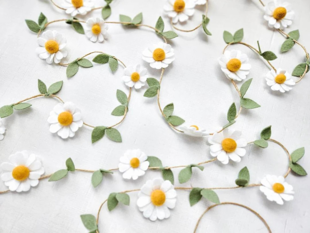 Wool Felt Daisy Chain Garland-Pick Your Color Daisy- Two Groovy/ Wild One Party Accessories- Wood... | Etsy (US)