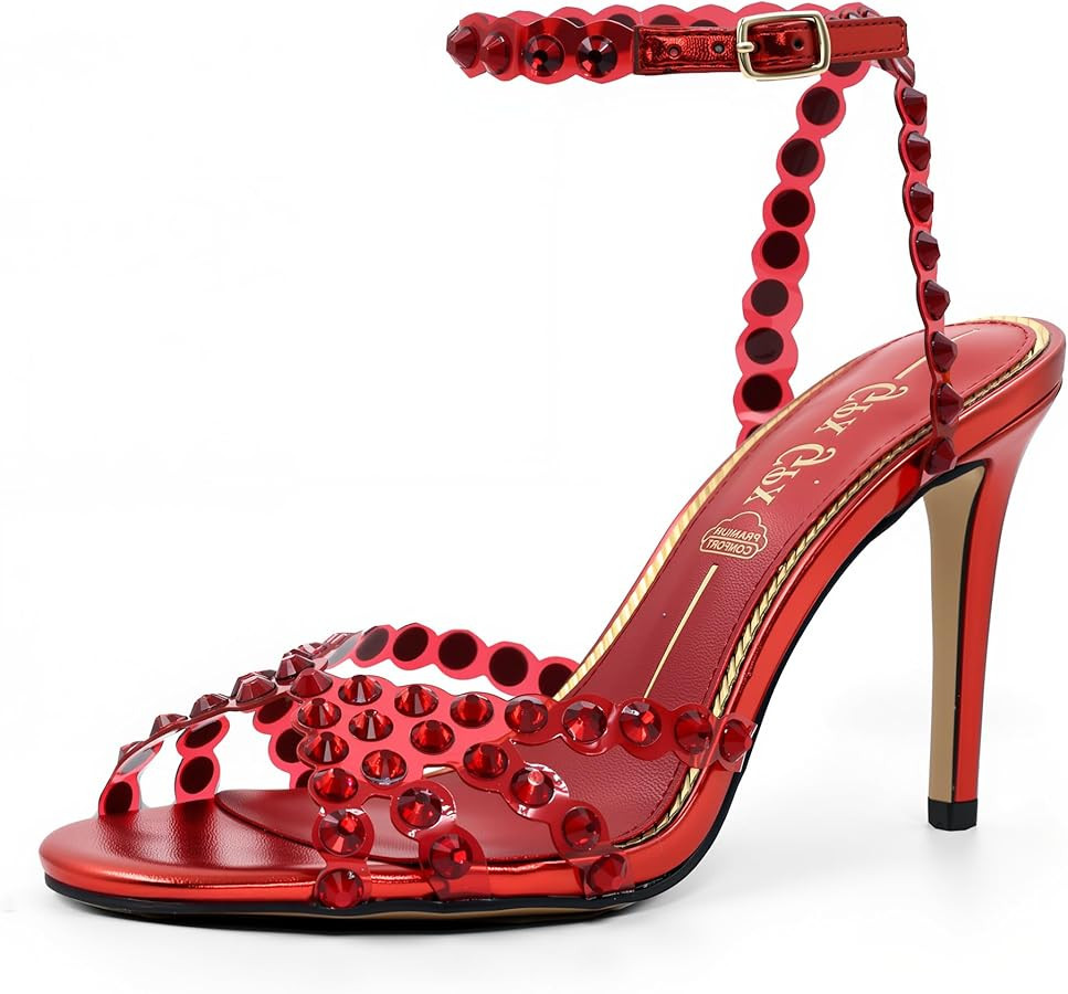 Rhinestone Sandals for Women High Heels Clear Strappy Buckle High Stiletos Heels Round Toe Sexy D... | Amazon (US)