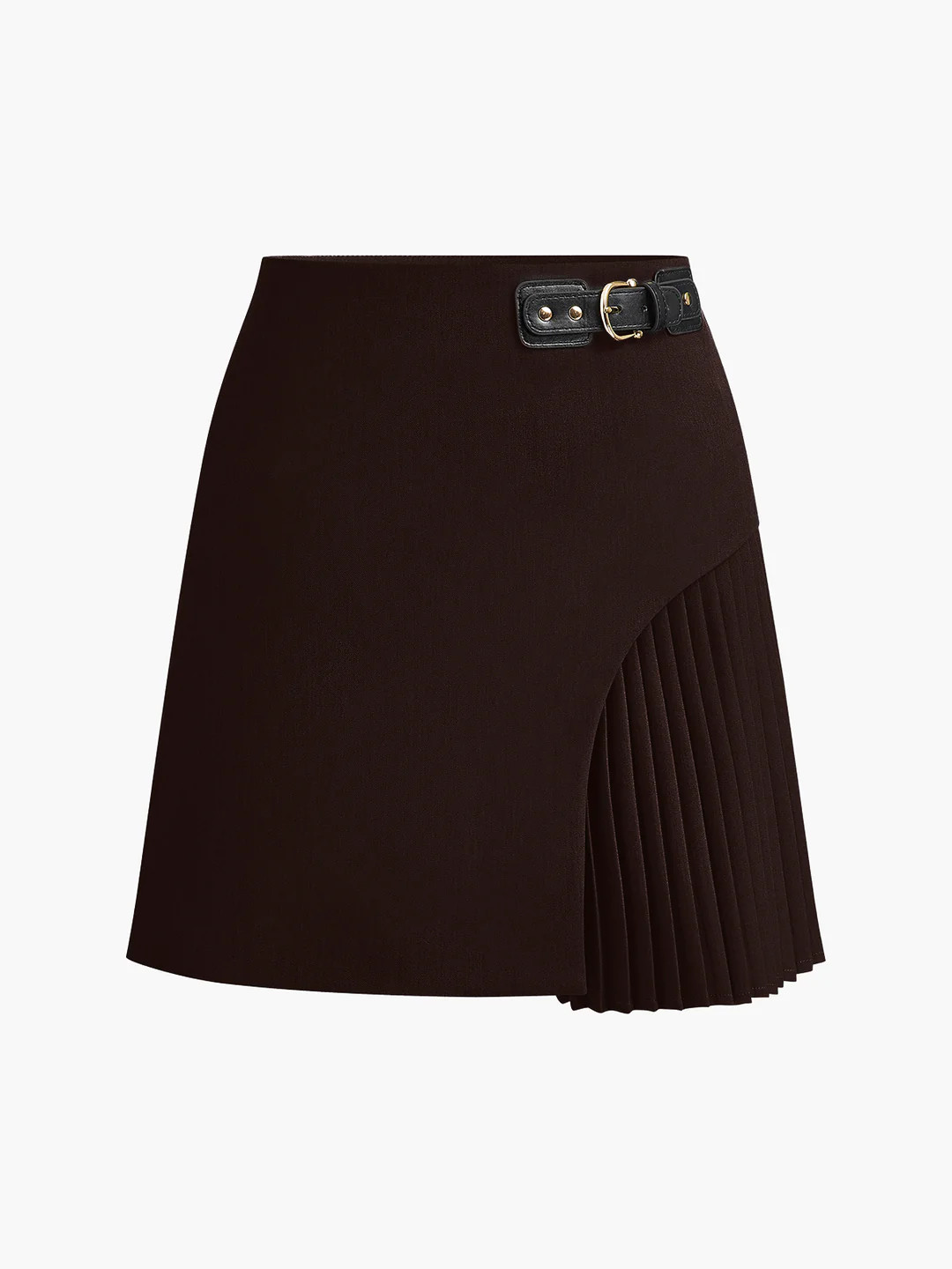 Side Pleated Buckle Belted Skirt | Commense