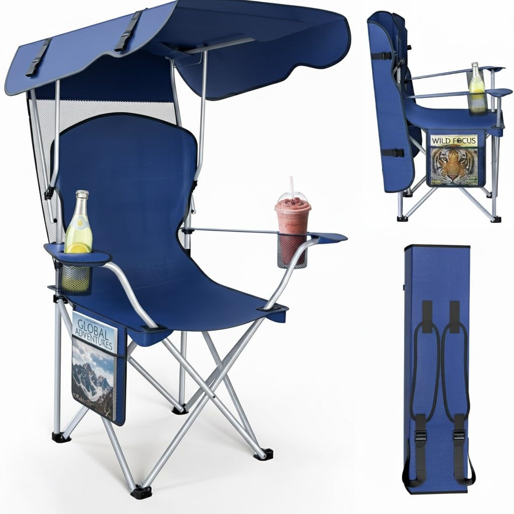 Portable Folding Camping Chairs with Canopy Shade, Beach Chair for Adults, Durable Weather Resist... | Amazon (US)