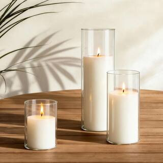 Pillar Candles and Glass Vases Set 36 Pcs, Clear Cylinder Hurricane Candle Holders, White 3.4 x 4.7 in. 2025 Update | The Home Depot