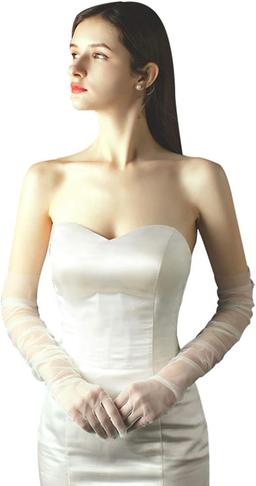 QRBTSCL Women's Tulle Long Wedding Bridal Gloves Long Opera Party Gloves 27" Elbow Length Sheer G... | Amazon (US)
