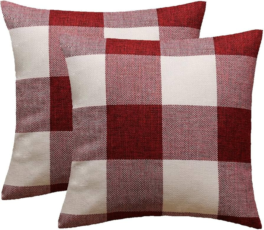 AMZ-NATURALIFE 20x20 Set of 2 Winter Red White Buffalo Plaids Check Throw Pillow Covers Christmas... | Amazon (US)