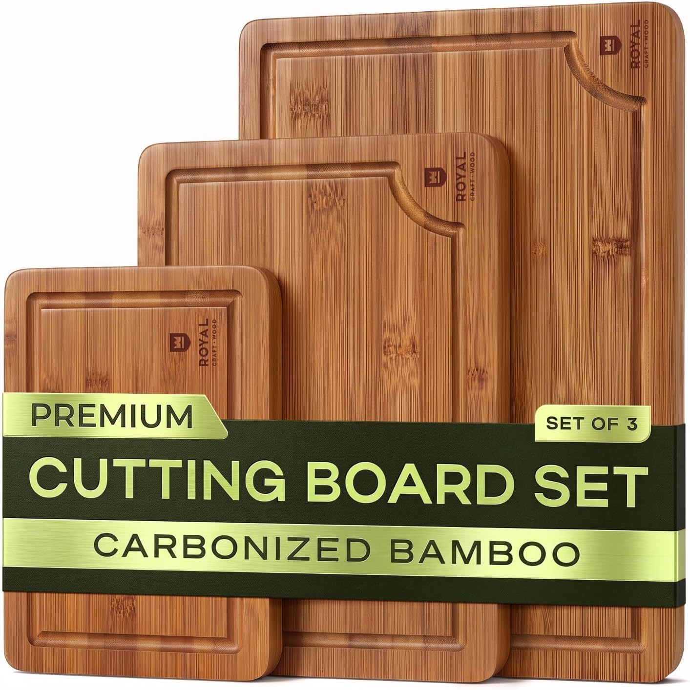 ROYAL CRAFT WOOD Wooden Cutting Boards for Kitchen Appliances - Non Toxic Bamboo Wood Cutting Board Set with Deep Juice Groove, Side Handles, Charcuterie & Butcher Block for Meat, Meal Prep & Serving | Amazon (US)