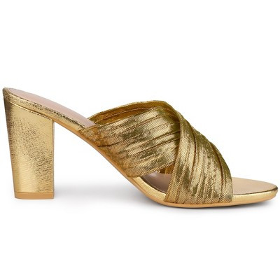 Allegra K Women's Slouches Crisscross Strap Slip-on Block Heel Slide Sandals Gold 8.5 | Target