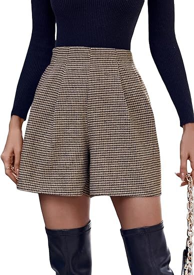 Milumia Women's Elegant Houndstooth Print High Waisted Zipper Wide Leg Dressy Shorts | Amazon (US)