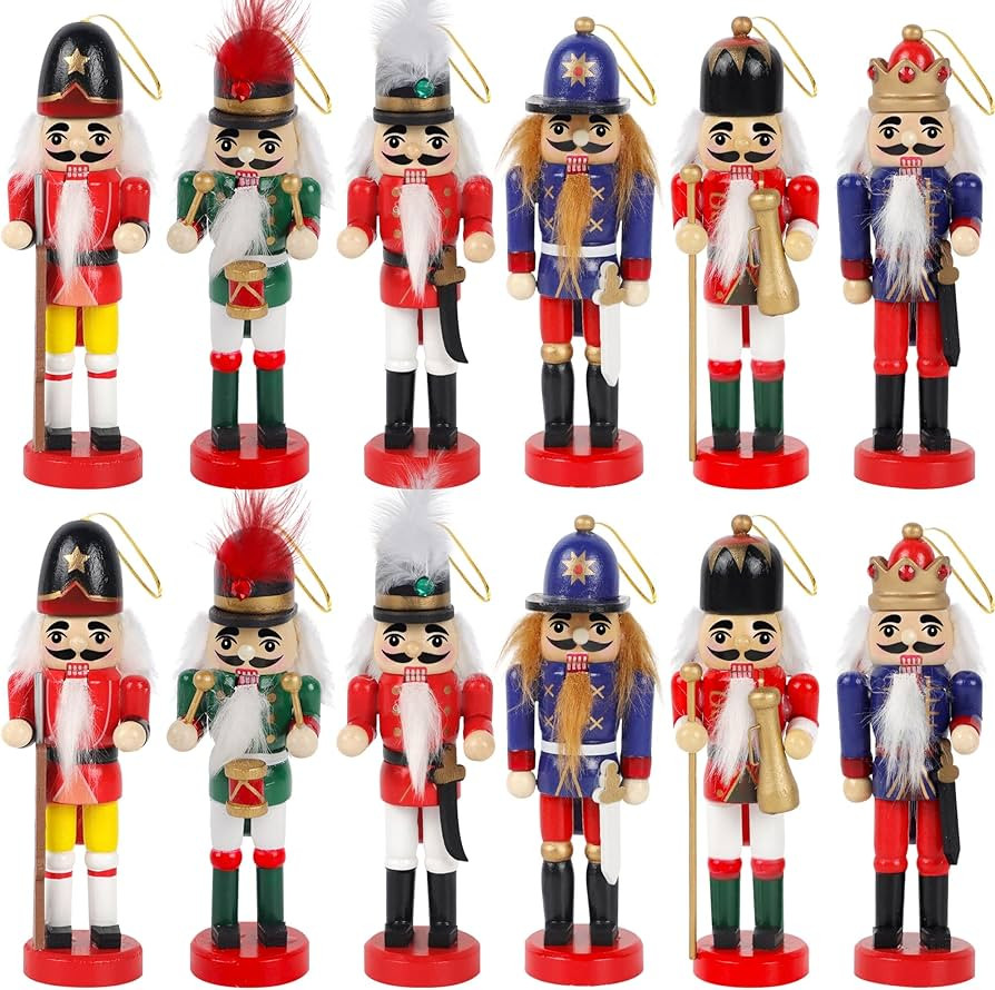 Joliyoou Wooden Christmas Nutcracker, 12 Pcs Mini Soldier Figurines 5.1 inch Nutcracker Ornaments... | Amazon (US)