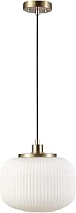 Globe Electric 65842 Lily 1-Light Pendant Lighting, Matte Brass, Frosted Ribbed Glass Shade | Amazon (US)