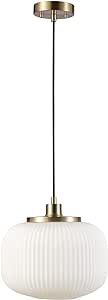 Globe Electric 65842 Lily 1-Light Pendant Lighting, Matte Brass, Frosted Ribbed Glass Shade | Amazon (US)