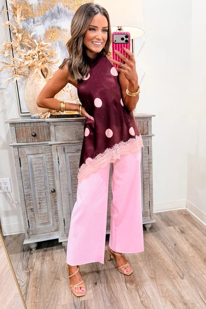 Kennedy Burgundy Polka Dot Sleeveless Top | The Willow Tree
