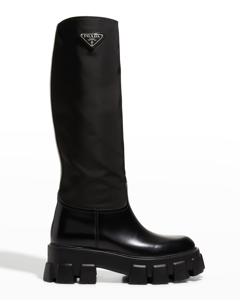 Prada Monolith Nylon Tall Riding Boots | Neiman Marcus