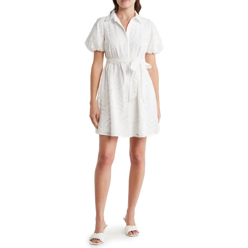 Sam Edelman High Neck Embroidered Dress in White at Nordstrom, Size 14 | Nordstrom