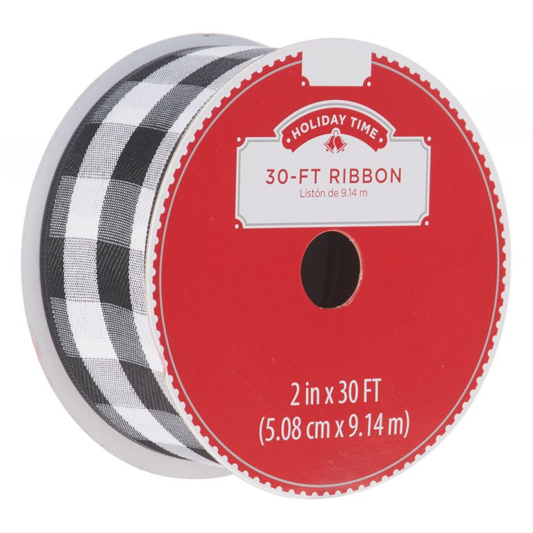 Holiday Time Ribbon, Black and White Buffalo Plaid, 2" x 30' | Walmart (US)