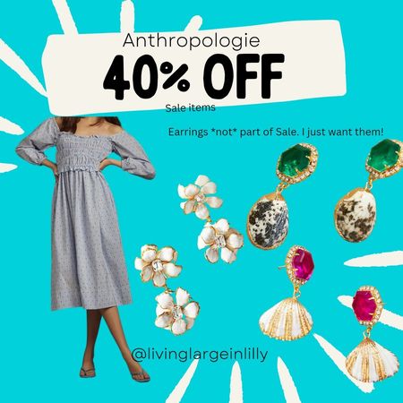 40% off sale items at anthropologie. I had posted about this smocked dress a few months back. The earrings are *new* and not on sale but they are fabulous!#anthropologie #livinglargeinlilly #salealert 

#LTKfindsunder100 #LTKGiftGuide