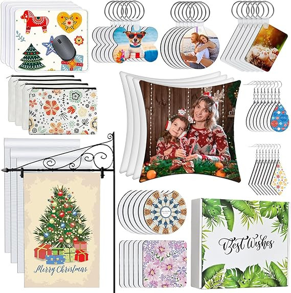 114Pcs Sublimation Blanks Products, Sublimation Blanks Set Including DIY Blank Makeup Bag, Keycha... | Amazon (US)