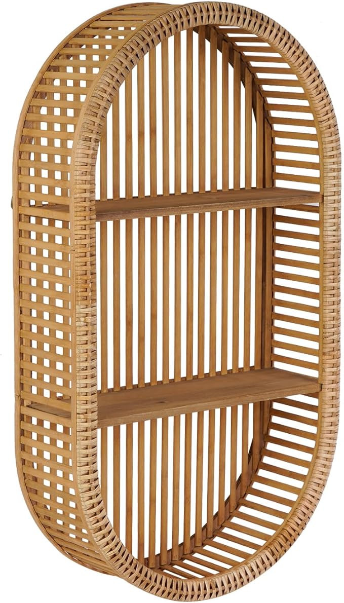 Rattan Wall Shelf - 3 Tier Boho Oval Floating Shelf Handcraft Hanging Shelves for Bathroom Living... | Amazon (US)
